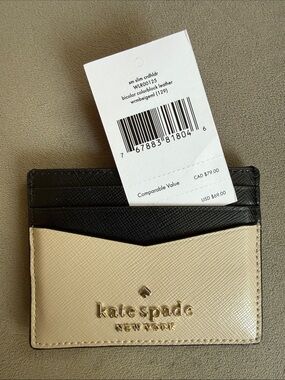 kate spade Two-Tone Beige and Black Leather Cardholder
